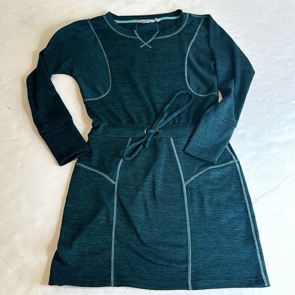 Athleta Give It Your All Teal Drawstring Long Sleeve Dress Size XXS - Picture 6 of 12